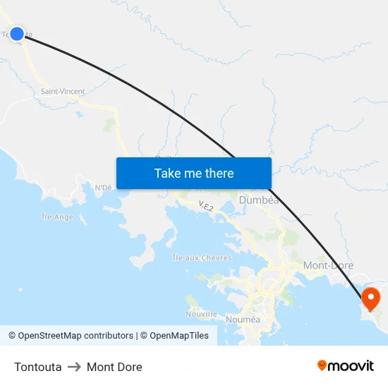 Tontouta to Mont Dore map
