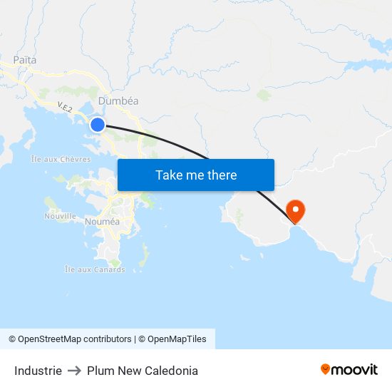 Industrie to Plum New Caledonia map