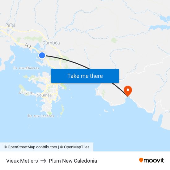 Vieux Metiers to Plum New Caledonia map