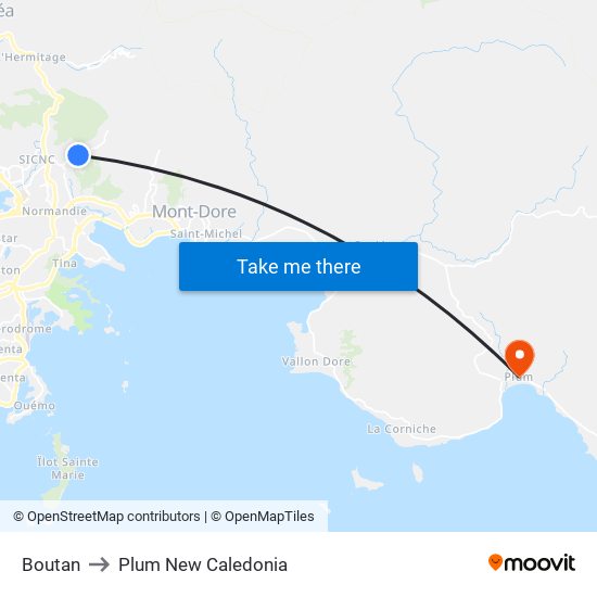 Boutan to Plum New Caledonia map