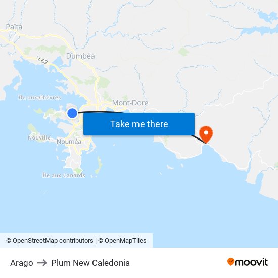 Arago to Plum New Caledonia map