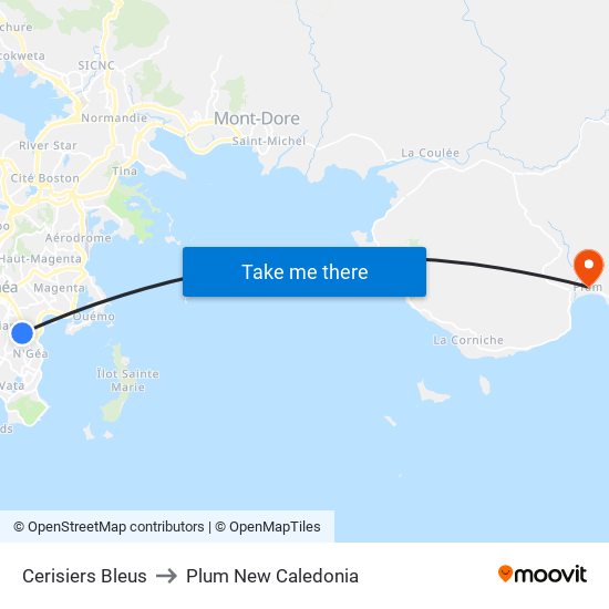 Cerisiers Bleus to Plum New Caledonia map