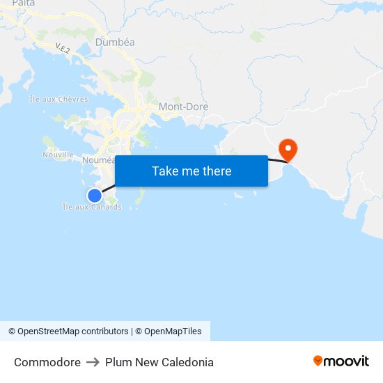 Commodore to Plum New Caledonia map