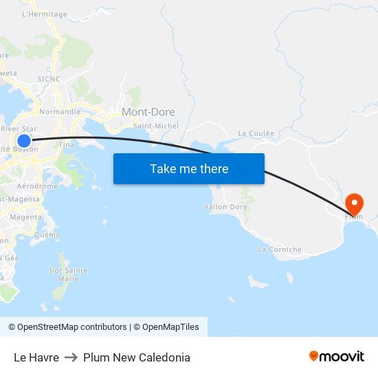Le Havre to Plum New Caledonia map