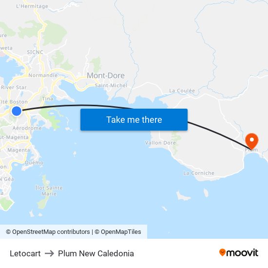 Letocart to Plum New Caledonia map