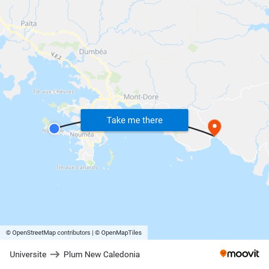 Universite to Plum New Caledonia map