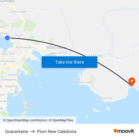 Quarantaine to Plum New Caledonia map