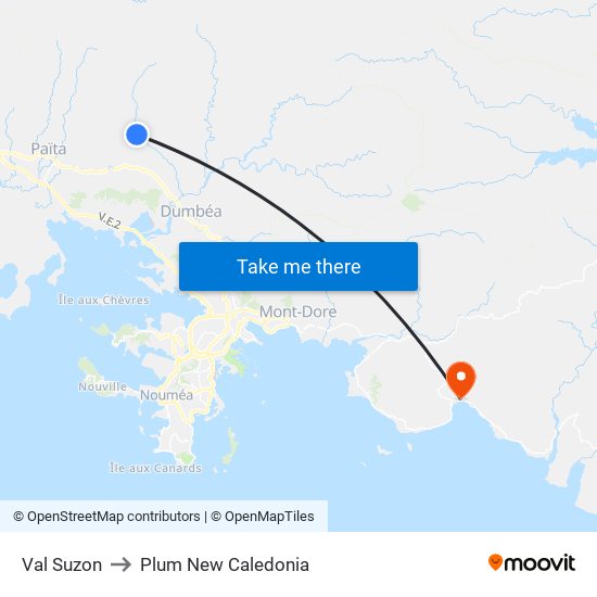 Val Suzon to Plum New Caledonia map