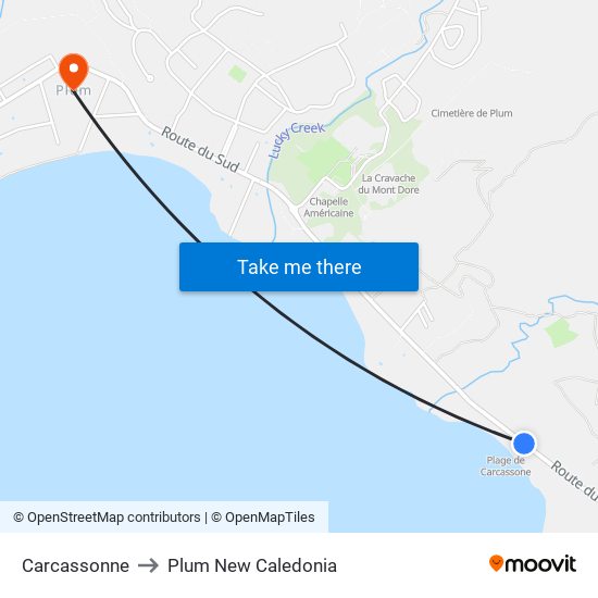 Carcassonne to Plum New Caledonia map