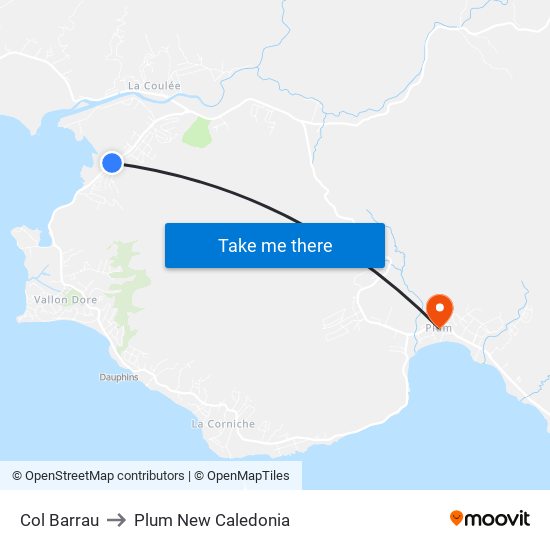 Col Barrau to Plum New Caledonia map