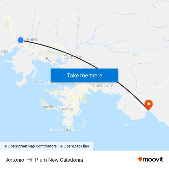 Antonio to Plum New Caledonia map