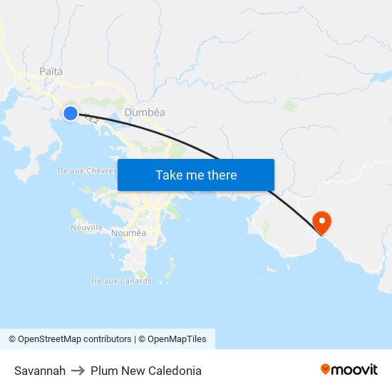 Savannah to Plum New Caledonia map
