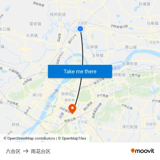 六合区 to 雨花台区 map