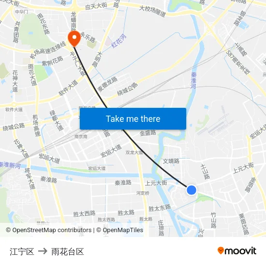 江宁区 to 雨花台区 map