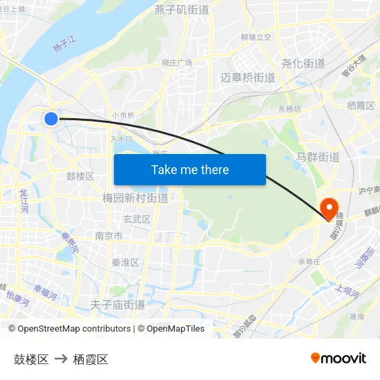 鼓楼区 to 栖霞区 map