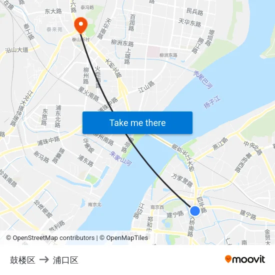 鼓楼区 to 浦口区 map