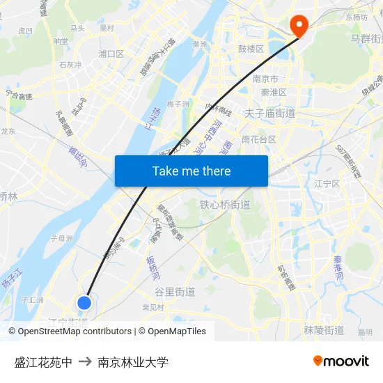 盛江花苑中 to 南京林业大学 map