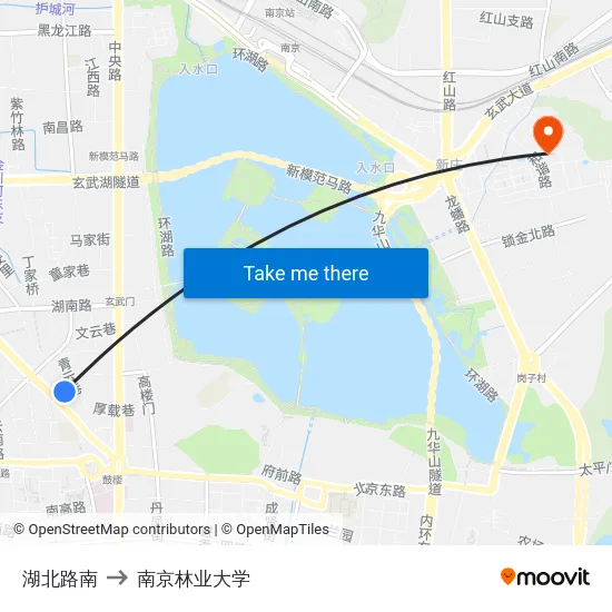 湖北路南 to 南京林业大学 map