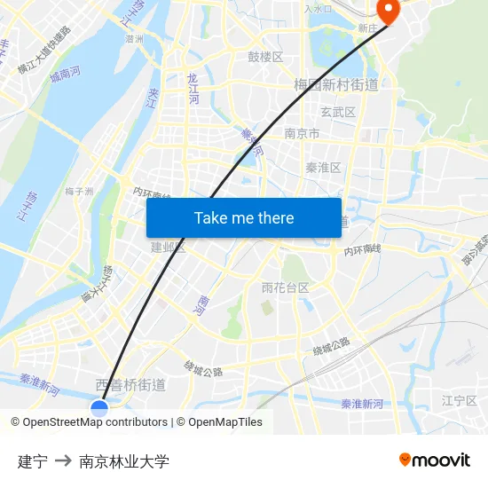 建宁 to 南京林业大学 map