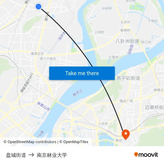 盘城街道 to 南京林业大学 map