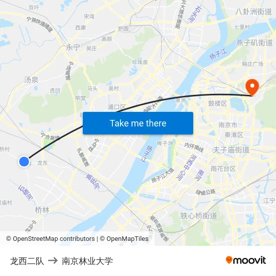 龙西二队 to 南京林业大学 map