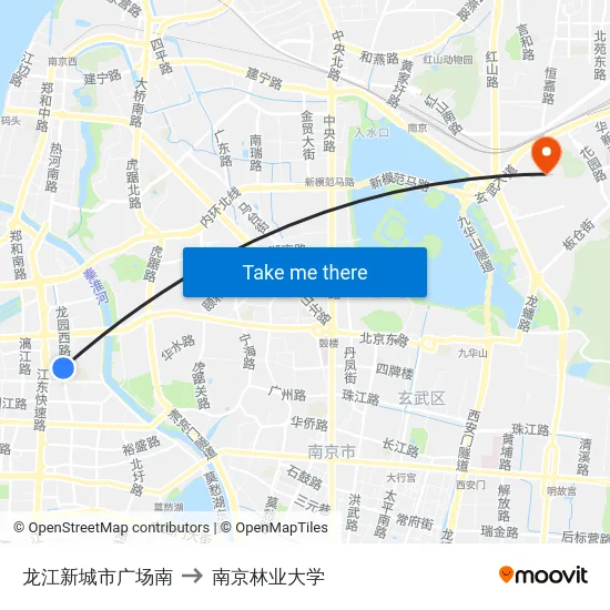 龙江新城市广场南 to 南京林业大学 map