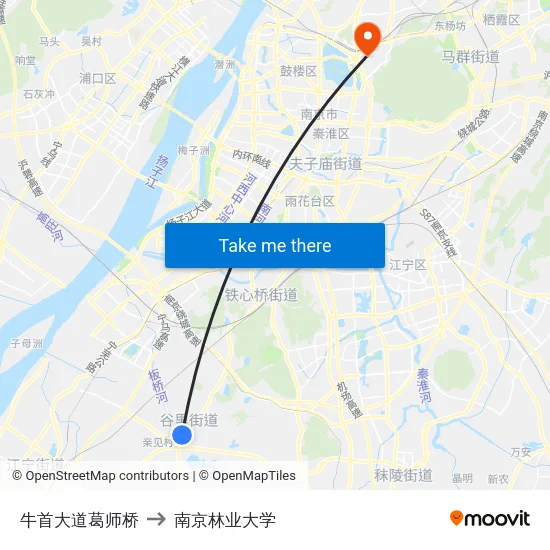牛首大道葛师桥 to 南京林业大学 map