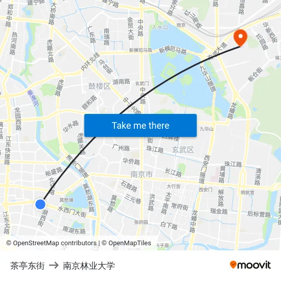 茶亭东街 to 南京林业大学 map