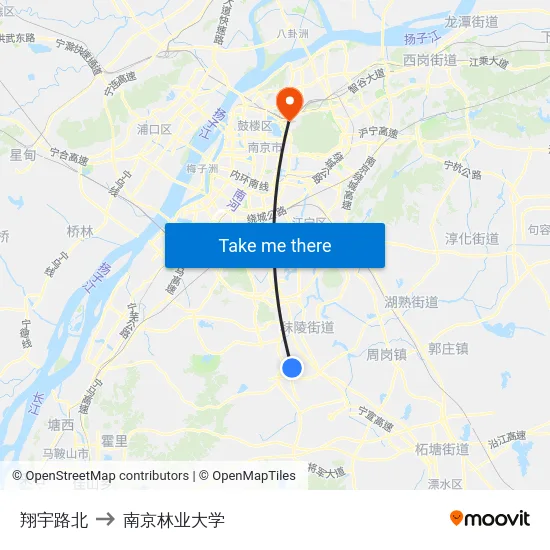 翔宇路北 to 南京林业大学 map