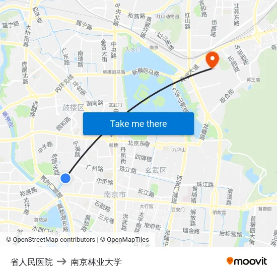 省人民医院 to 南京林业大学 map