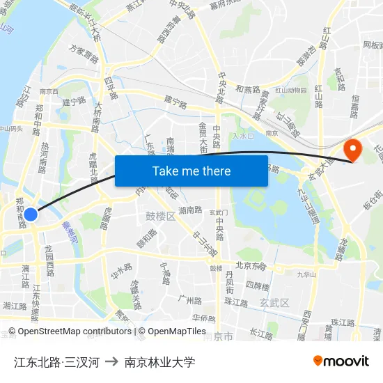 江东北路·三汊河 to 南京林业大学 map