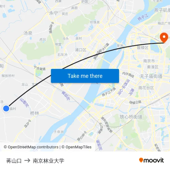 蒋山口 to 南京林业大学 map