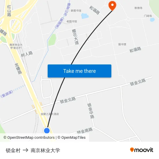 锁金村 to 南京林业大学 map