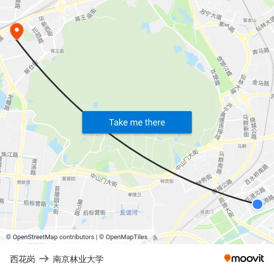 西花岗 to 南京林业大学 map