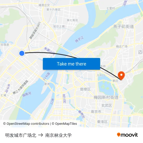 明发城市广场北 to 南京林业大学 map