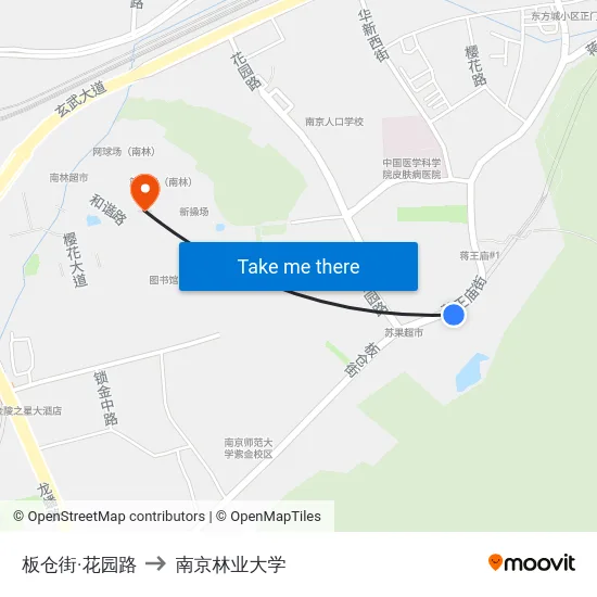 板仓街·花园路 to 南京林业大学 map