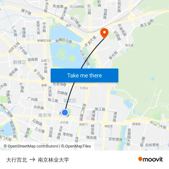 大行宫北 to 南京林业大学 map