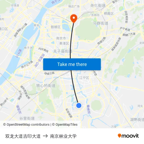 双龙大道吉印大道 to 南京林业大学 map