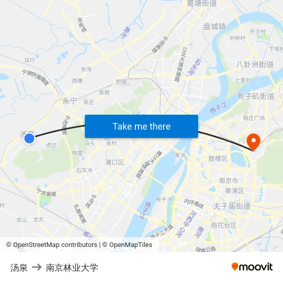 汤泉 to 南京林业大学 map