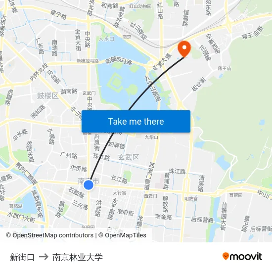 新街口 to 南京林业大学 map