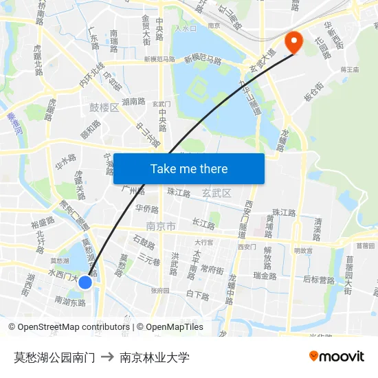 莫愁湖公园南门 to 南京林业大学 map