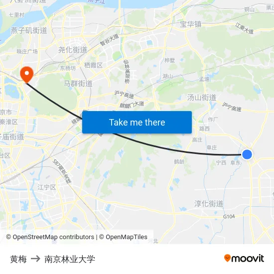 黄梅 to 南京林业大学 map