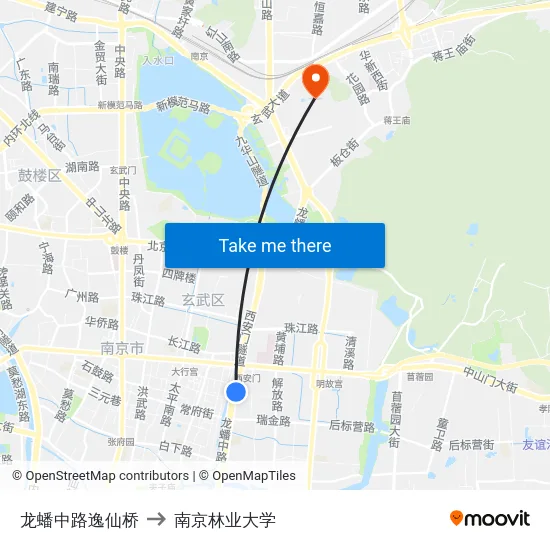 龙蟠中路逸仙桥 to 南京林业大学 map