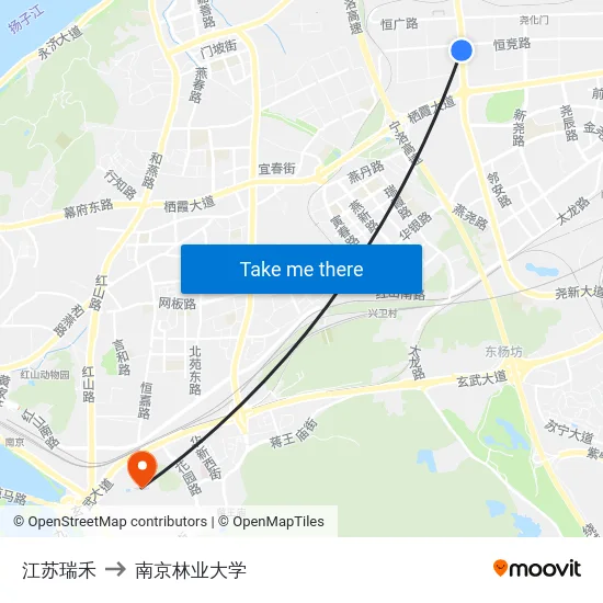 江苏瑞禾 to 南京林业大学 map