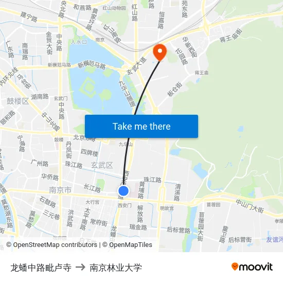 龙蟠中路毗卢寺 to 南京林业大学 map