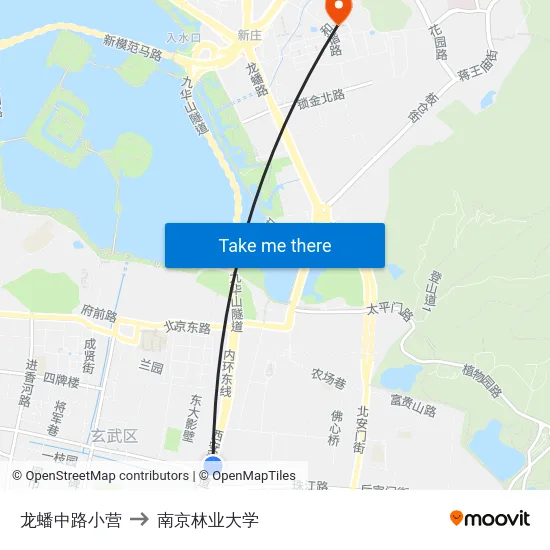 龙蟠中路小营 to 南京林业大学 map