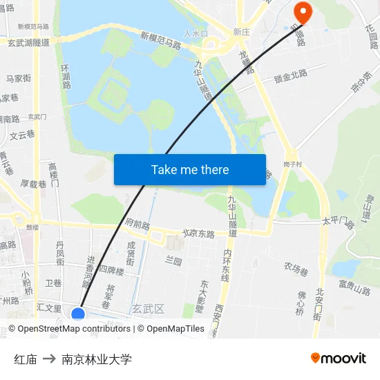 红庙 to 南京林业大学 map