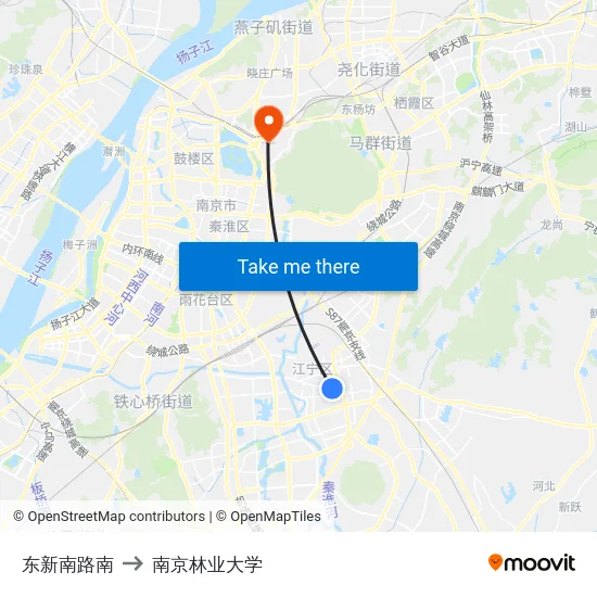 东新南路南 to 南京林业大学 map