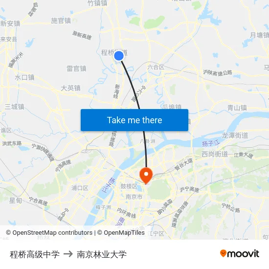 程桥高级中学 to 南京林业大学 map