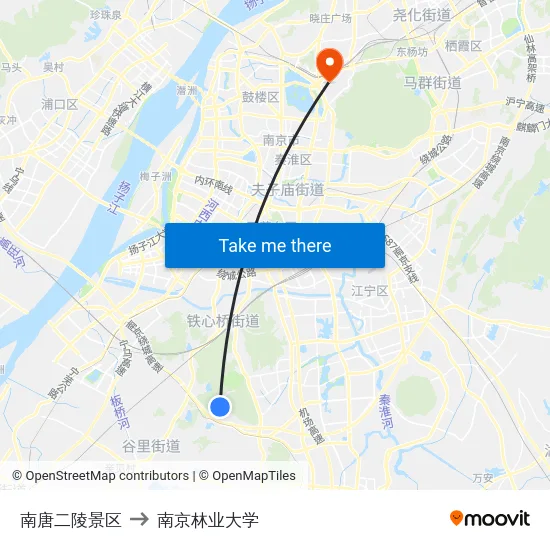 南唐二陵景区 to 南京林业大学 map